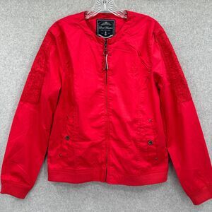 Dreimaster Women's Maritime details Bomber Jacket Red Embroidery‎ Size Large